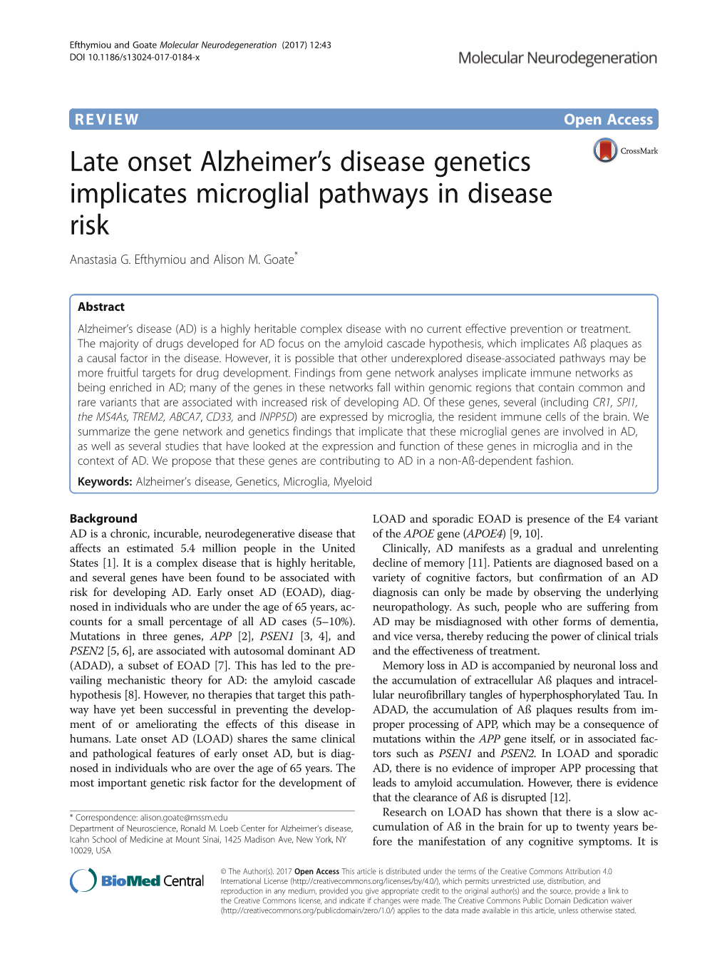 Late Onset Alzheimer's Disease Genetics Implicates Microglial