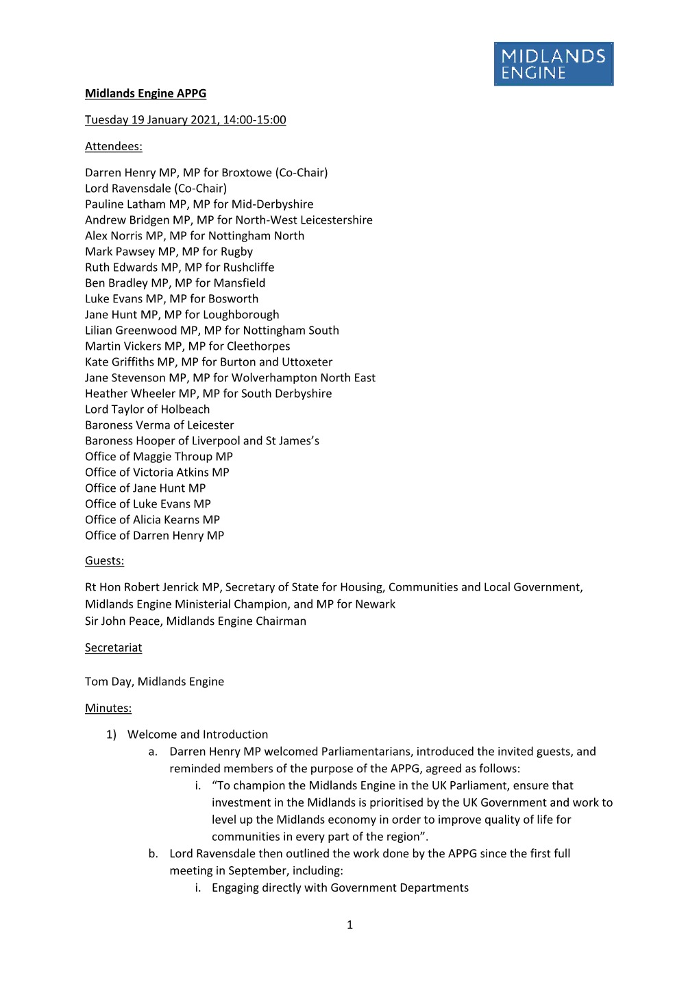 Midlands Engine APPG Minutes