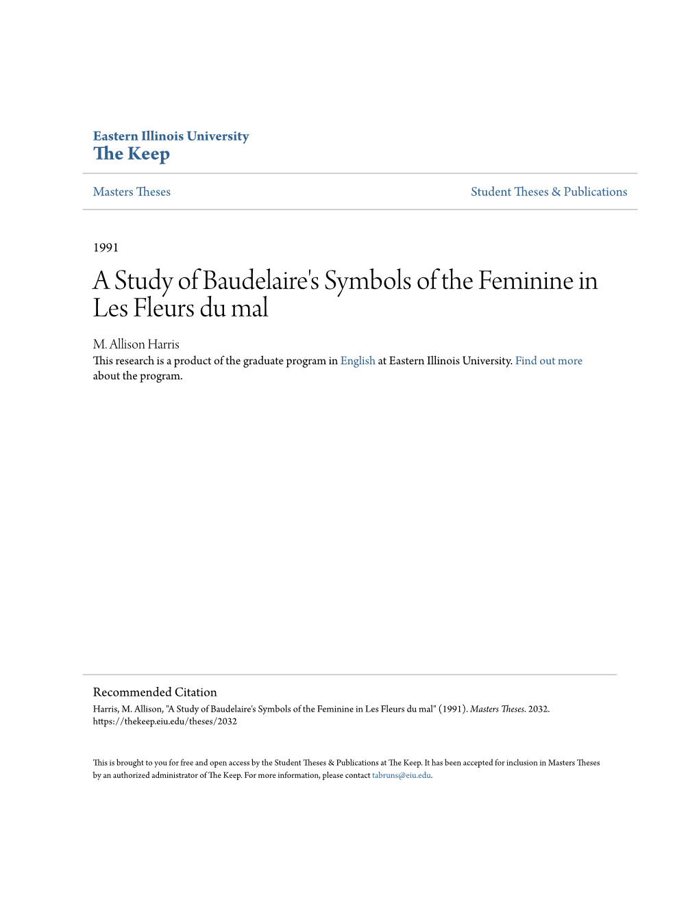 A Study of Baudelaire's Symbols of the Feminine in Les Fleurs Du Mal M