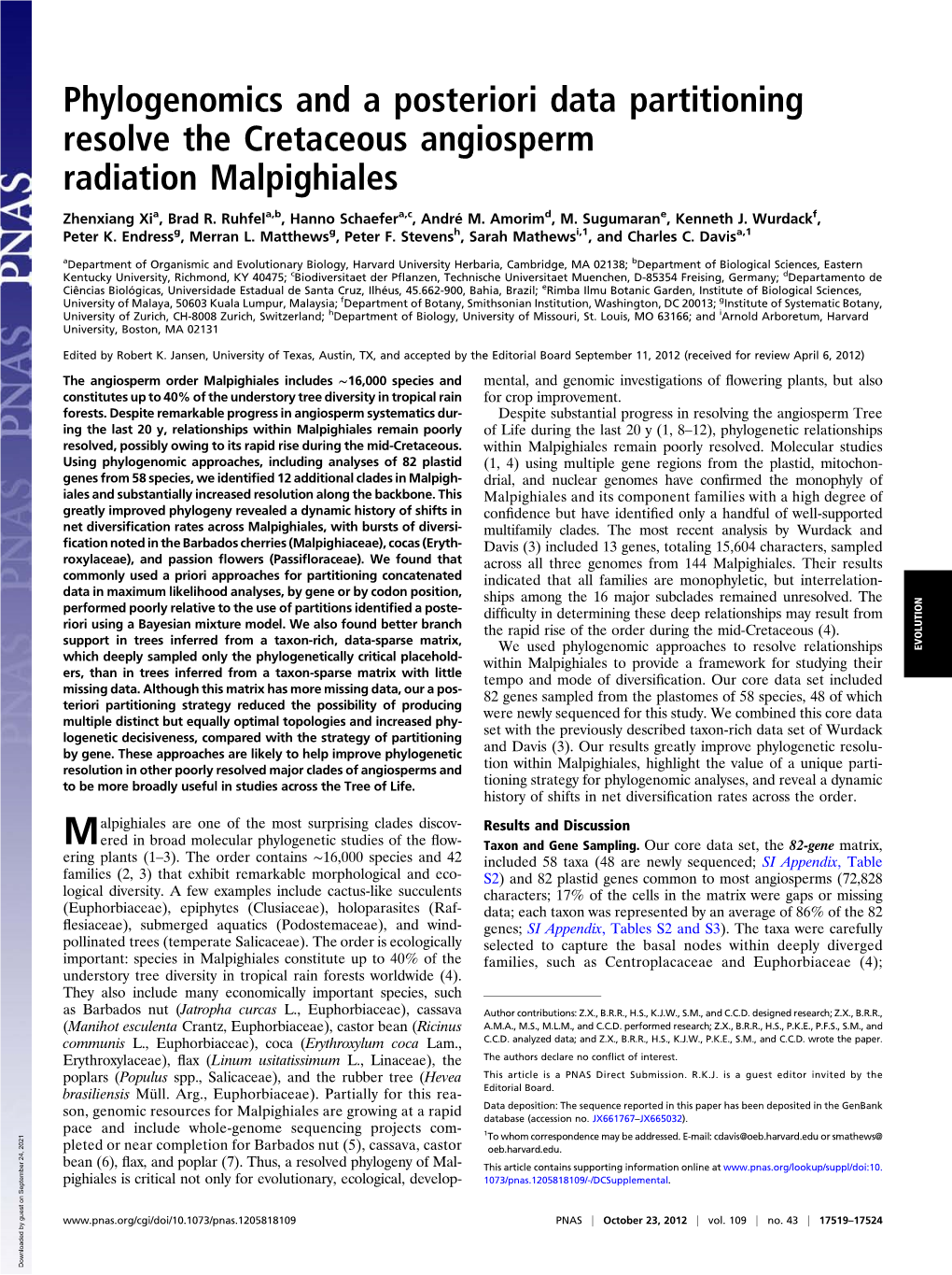 Phylogenomics and a Posteriori Data Partitioning Resolve the Cretaceous Angiosperm Radiation Malpighiales