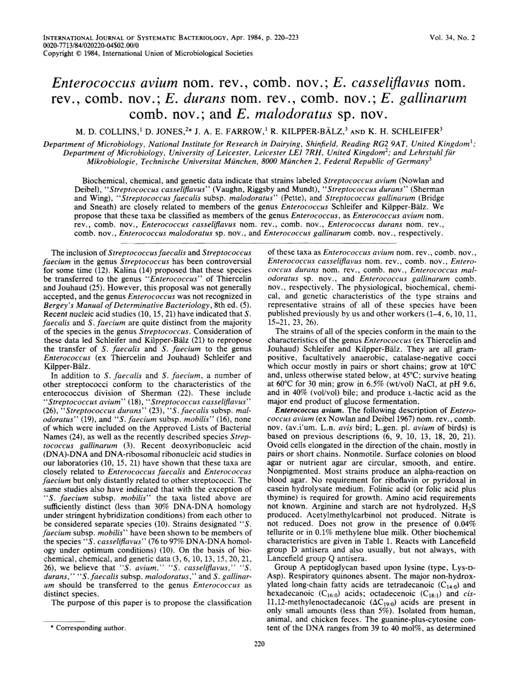 Enterococcus Avium Nom. Rev., Comb. Nov.; E