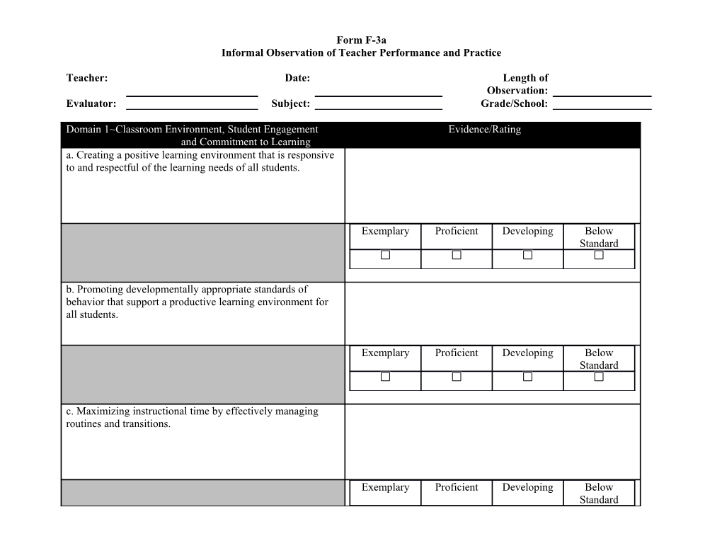 Informal Observation of Teacher Performance and Practice