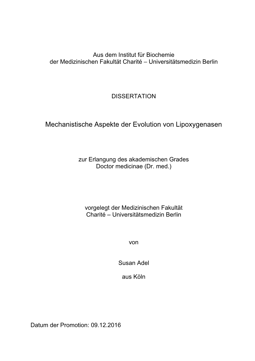 Mechanistische Aspekte Der Evolution Von Lipoxygenasen