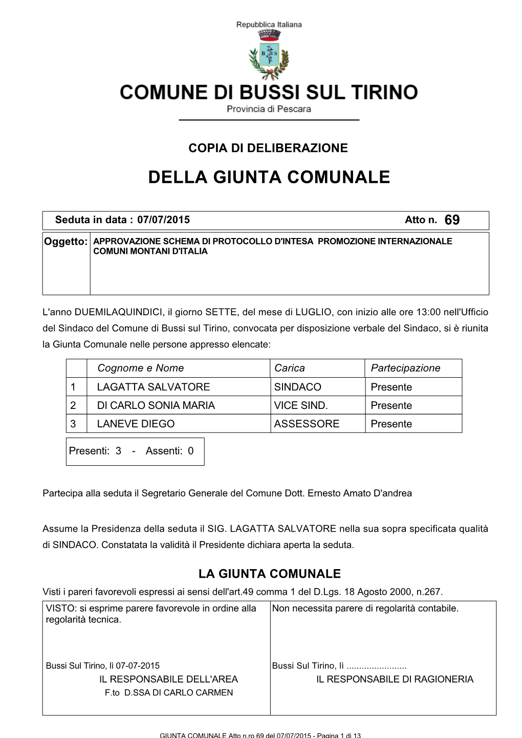 Della Giunta Comunale