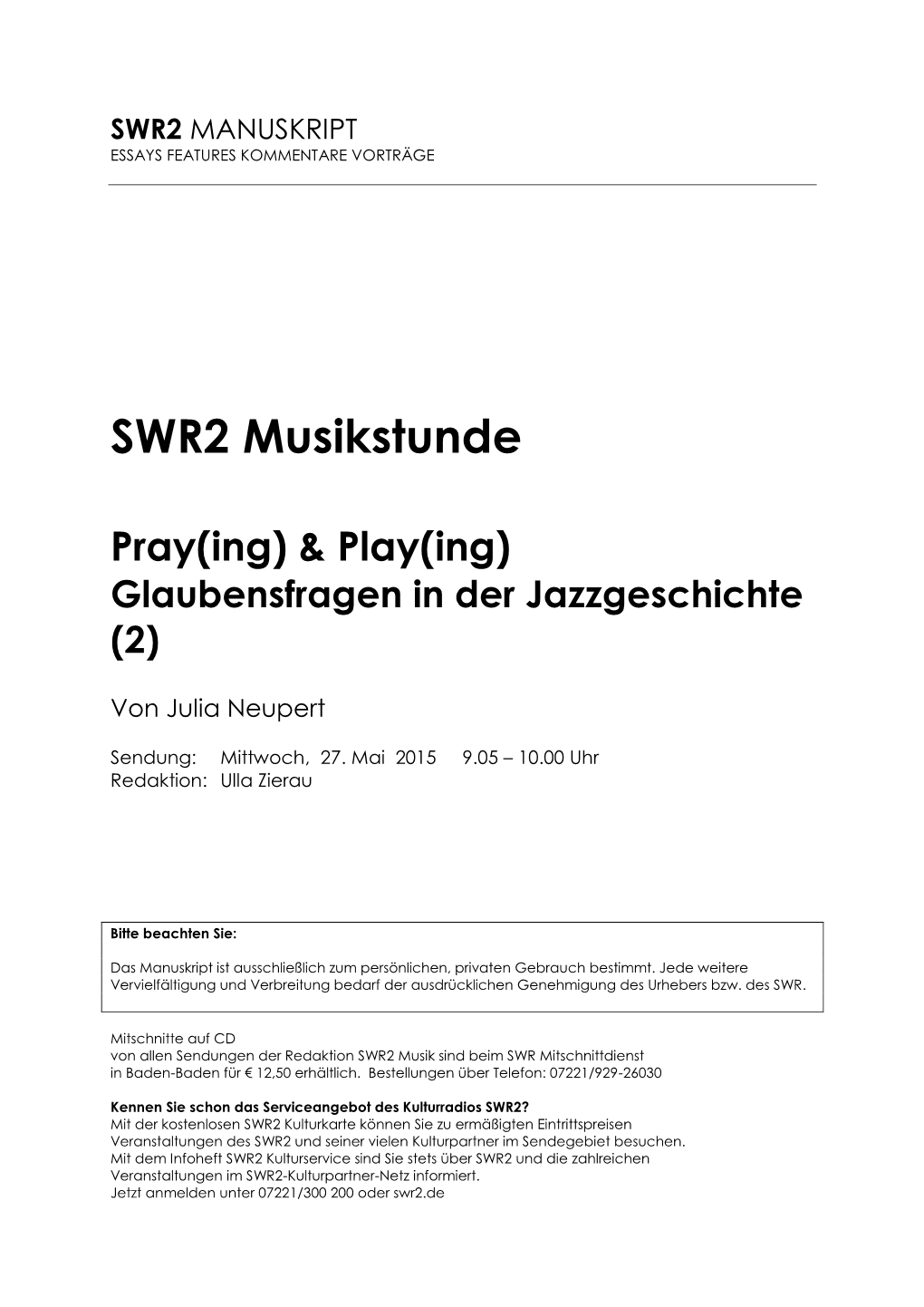 SWR2 Musikstunde