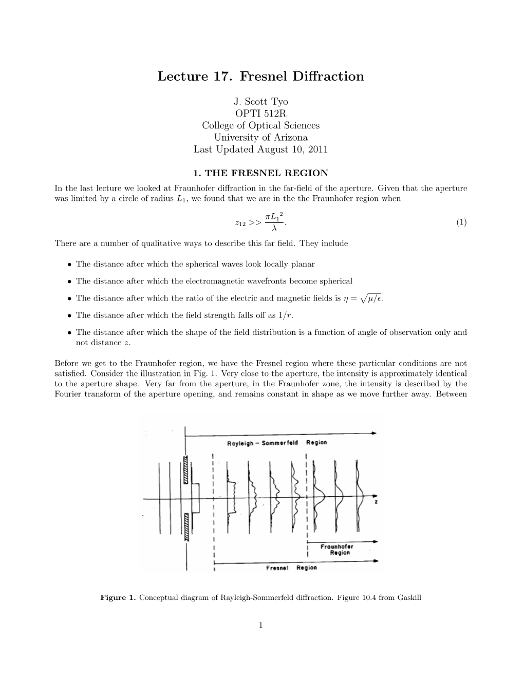 Lecture 17. Fresnel Diffraction