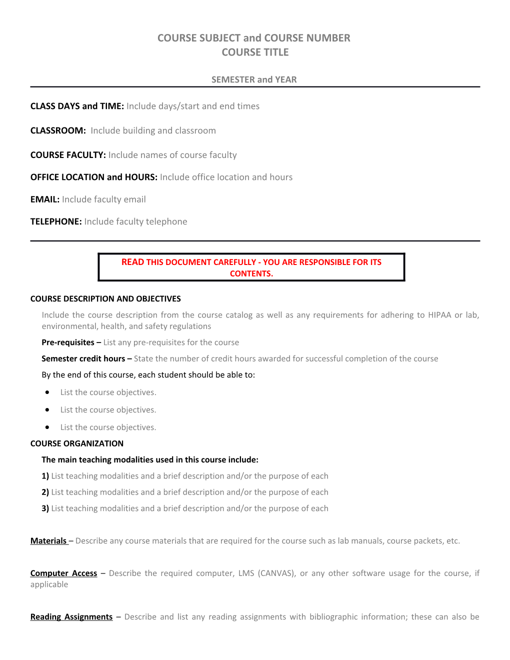 COURSE SUBJECT and COURSE NUMBER