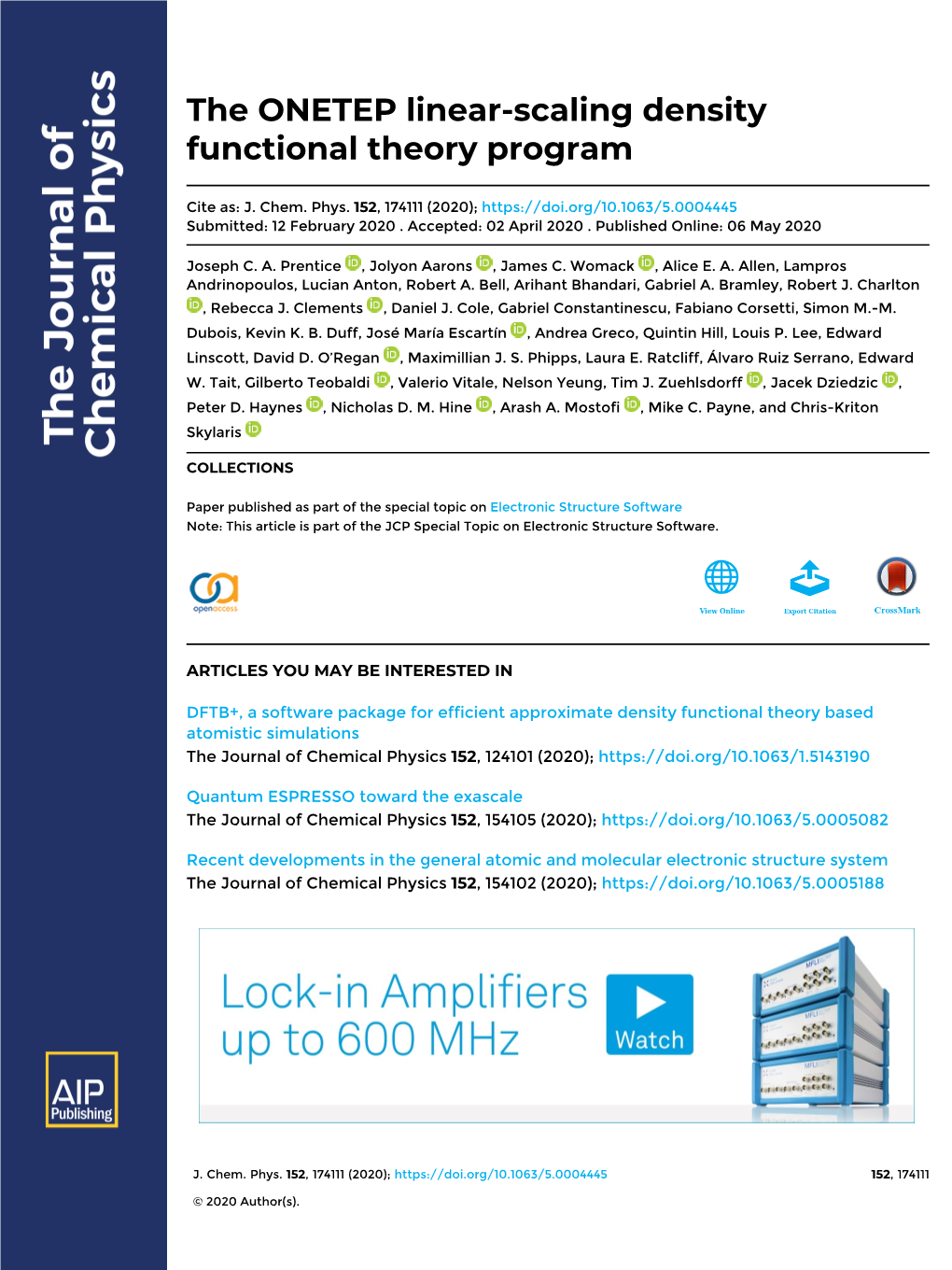 The ONETEP Linear-Scaling Density Functional Theory Program