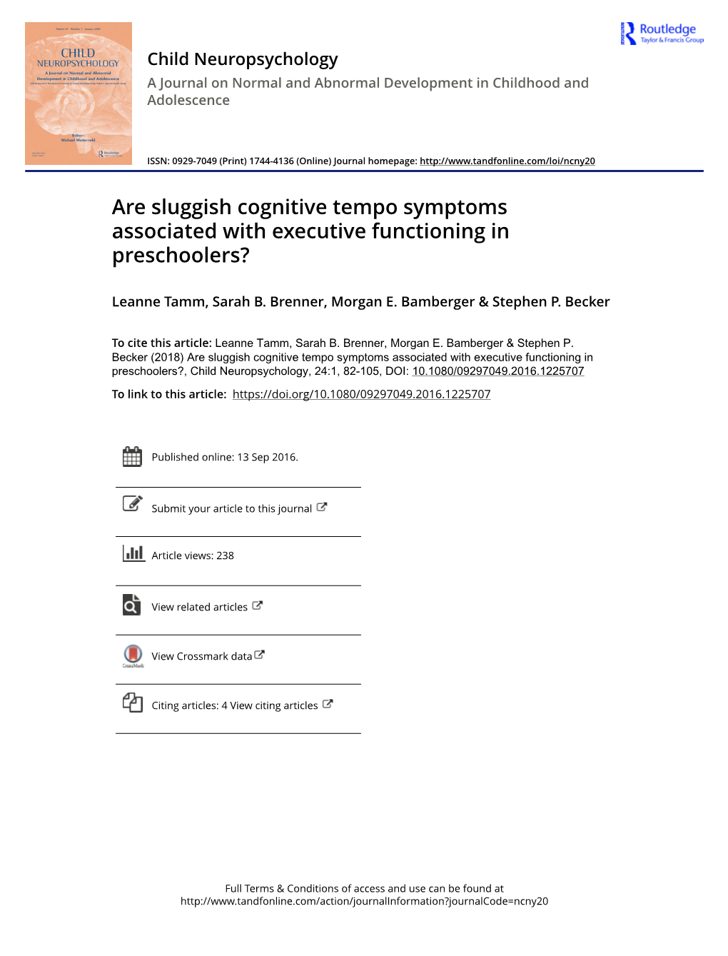 Are Sluggish Cognitive Tempo Symptoms Associated with Executive Functioning in Preschoolers?