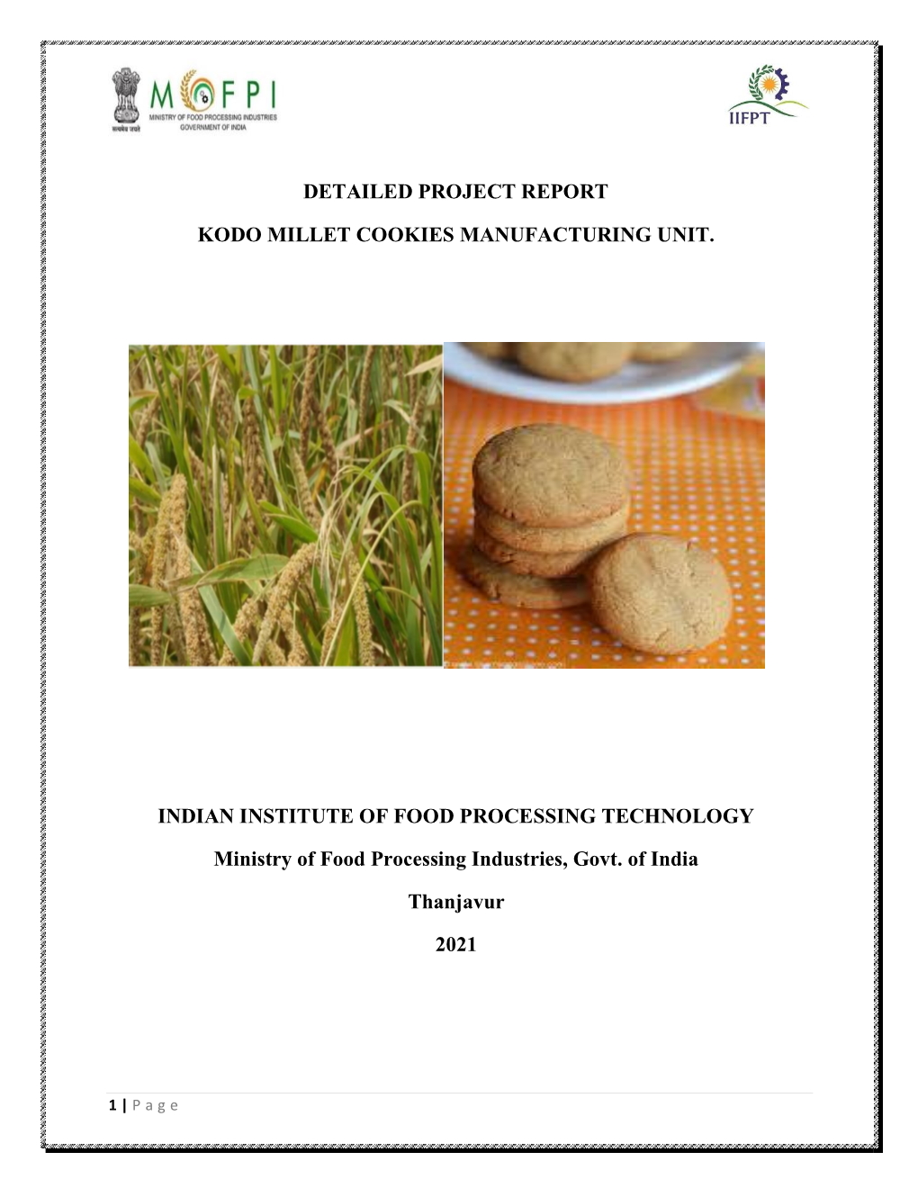 Detailed Project Report Kodo Millet Cookies