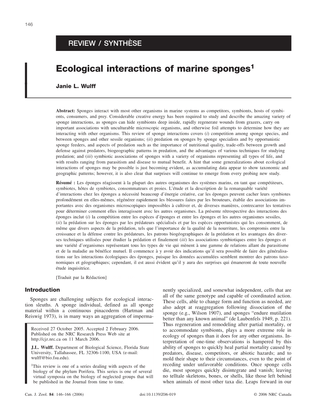 Ecological Interactions of Marine Sponges1