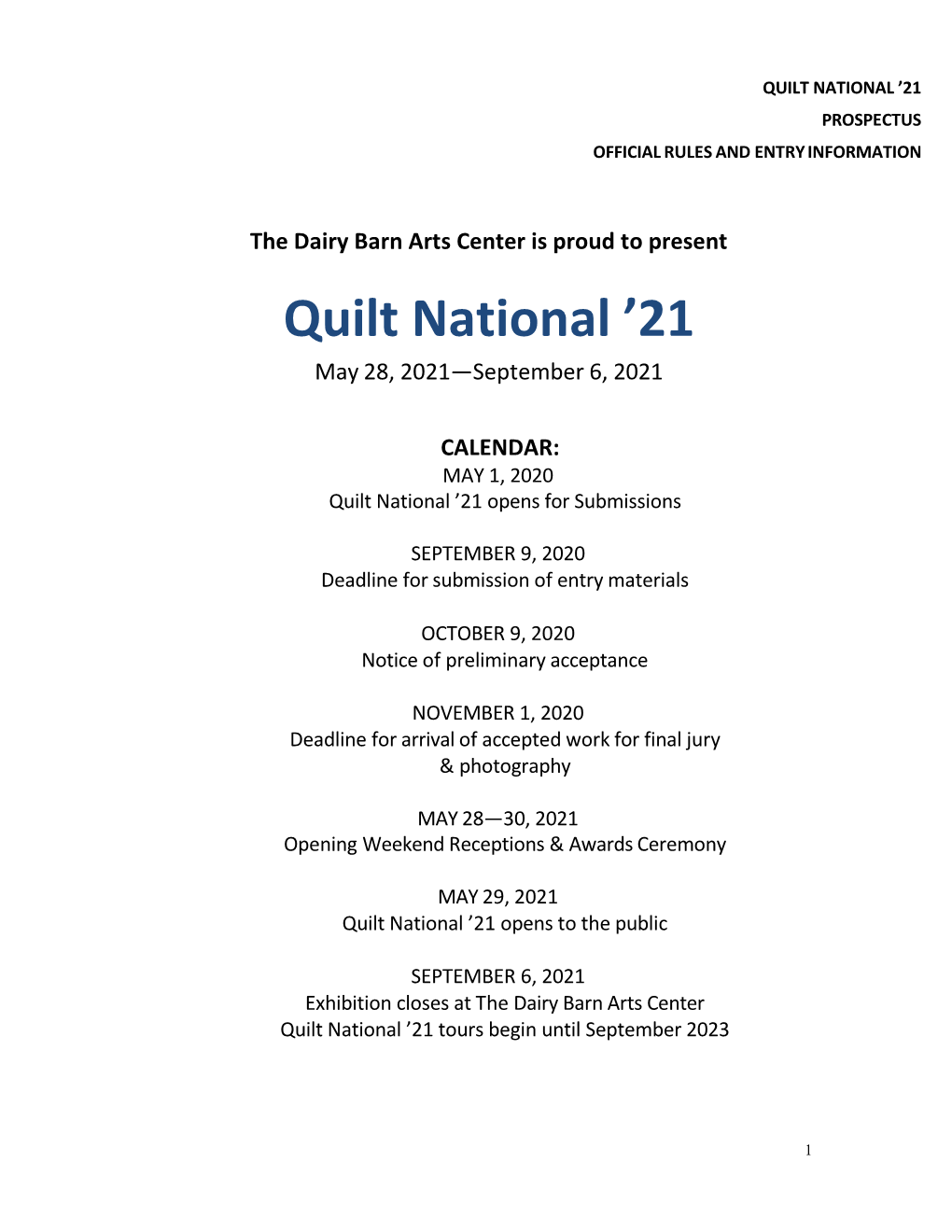 Quilt National ’21 Prospectus Official Rules and Entry Information