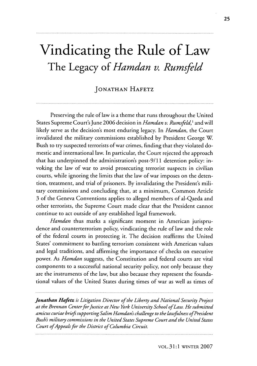 The Legacy of Hamdan V. Rumsfeld