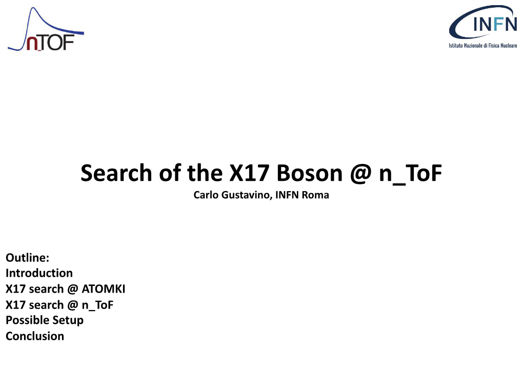 Search of the X17 Boson @ N Tof Carlo Gustavino, INFN Roma