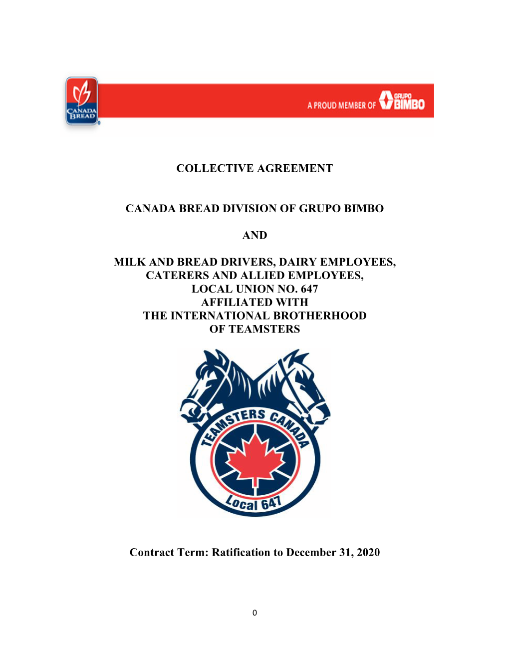 Collective Agreement Canada Bread Division of Grupo