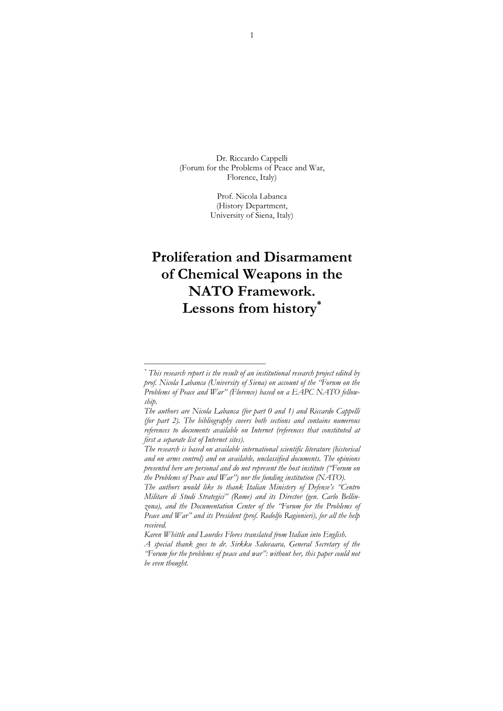 Proliferation and Disarmament of Chemical Weapons in the NATO Framework