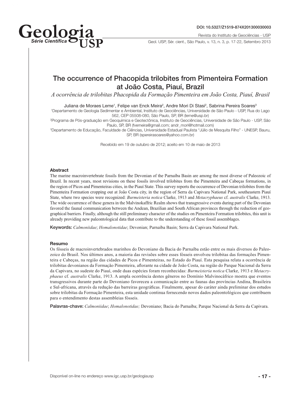 The Occurrence of Phacopida Trilobites from Pimenteira Formation at João