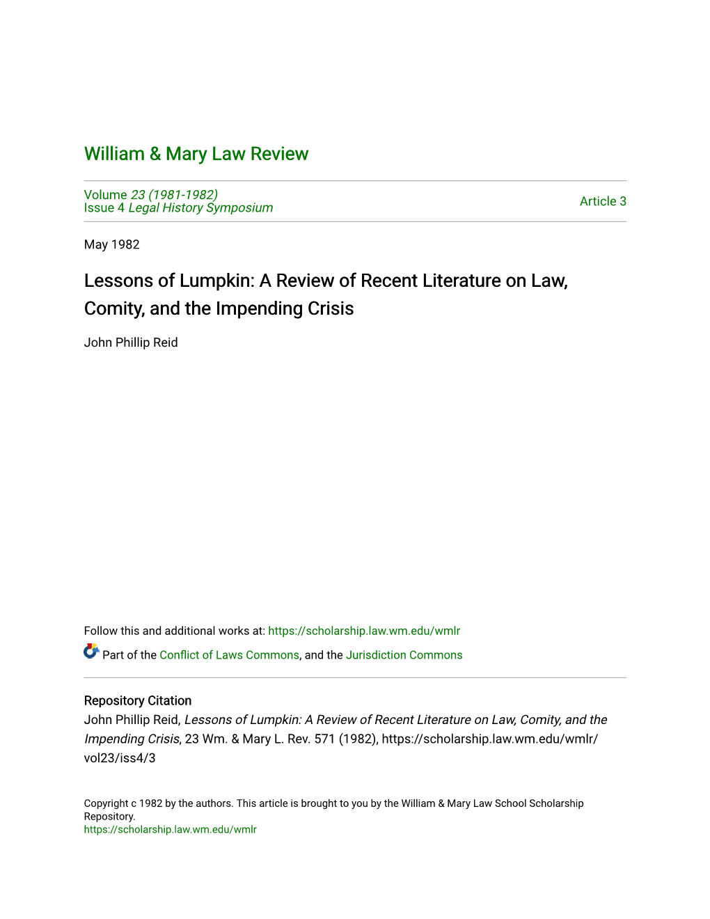 Lessons of Lumpkin: a Review of Recent Literature on Law, Comity, and the Impending Crisis