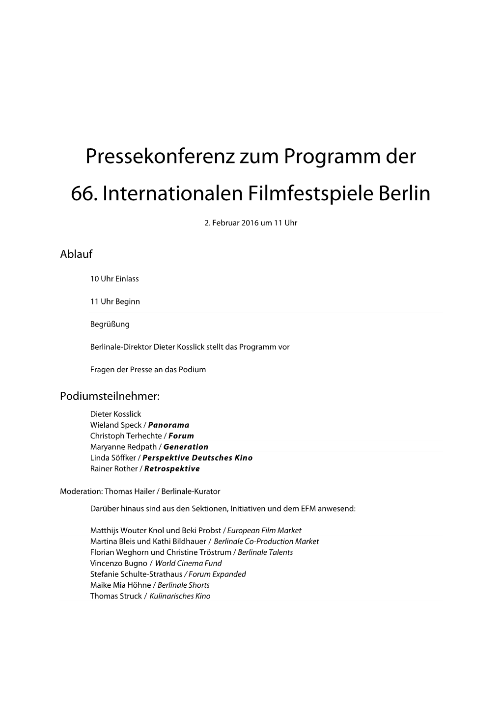 Pressekonferenz Zum Programm Der 66. Internationalen Filmfestspiele Berlin