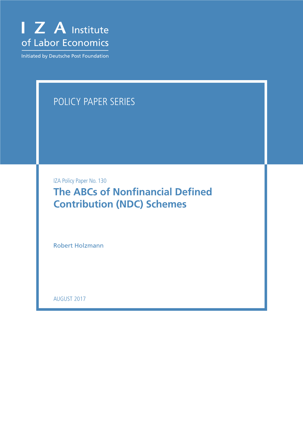 The Abcs of Nonfinancial Defined Contribution (NDC) Schemes
