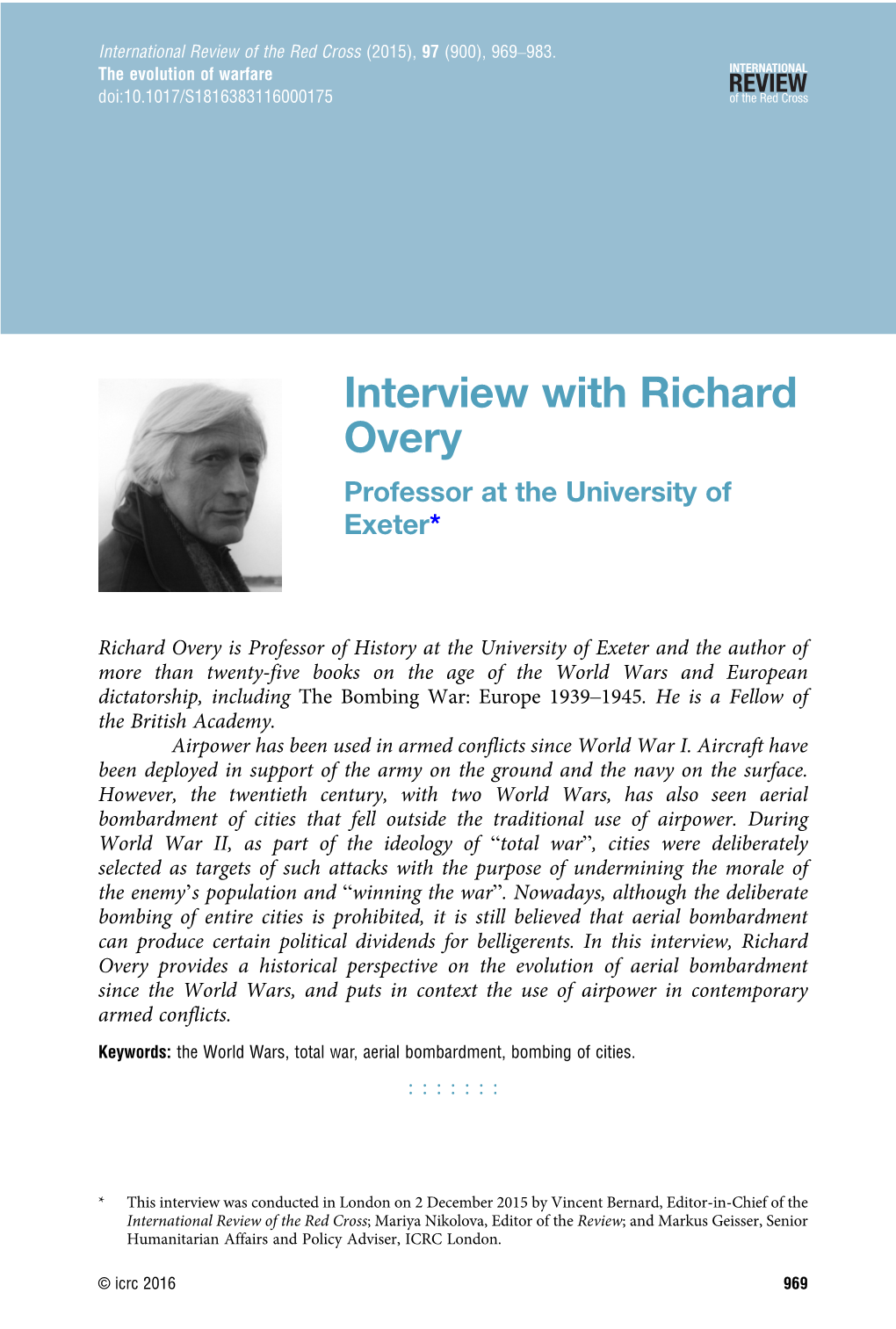 Interview with Richard Overy Professor at the University of Exeter*