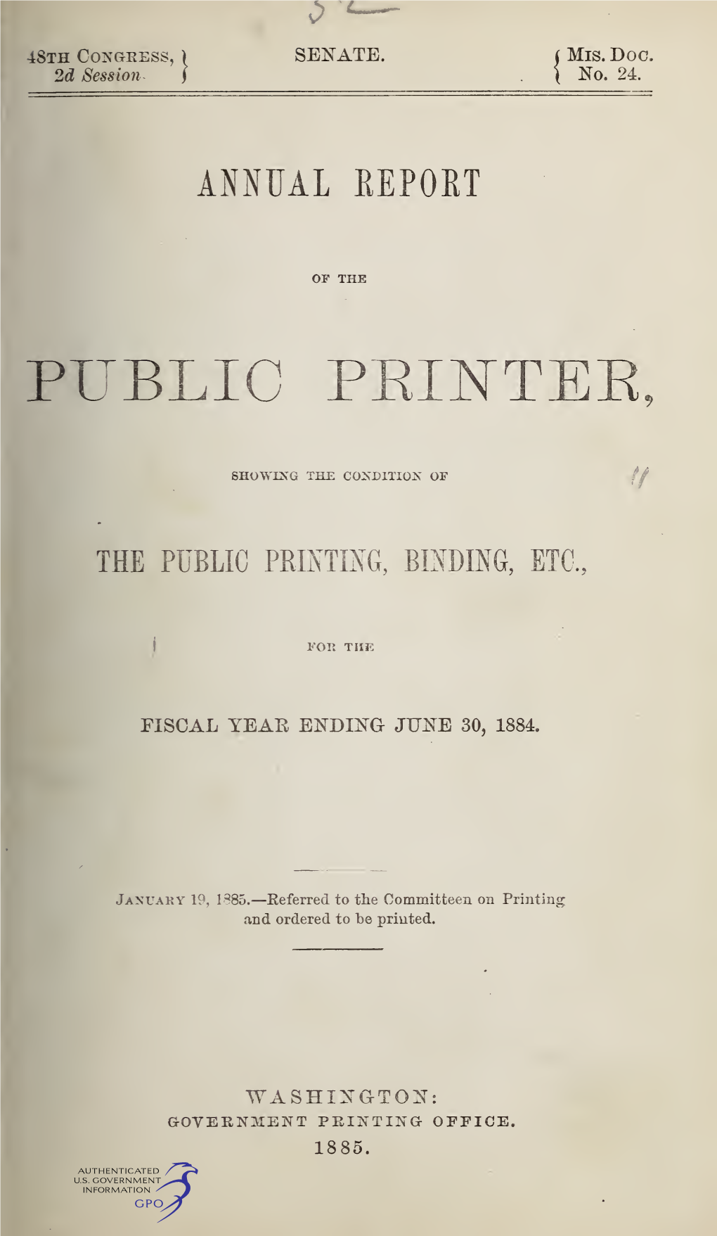 Annual Report of the Public Printer