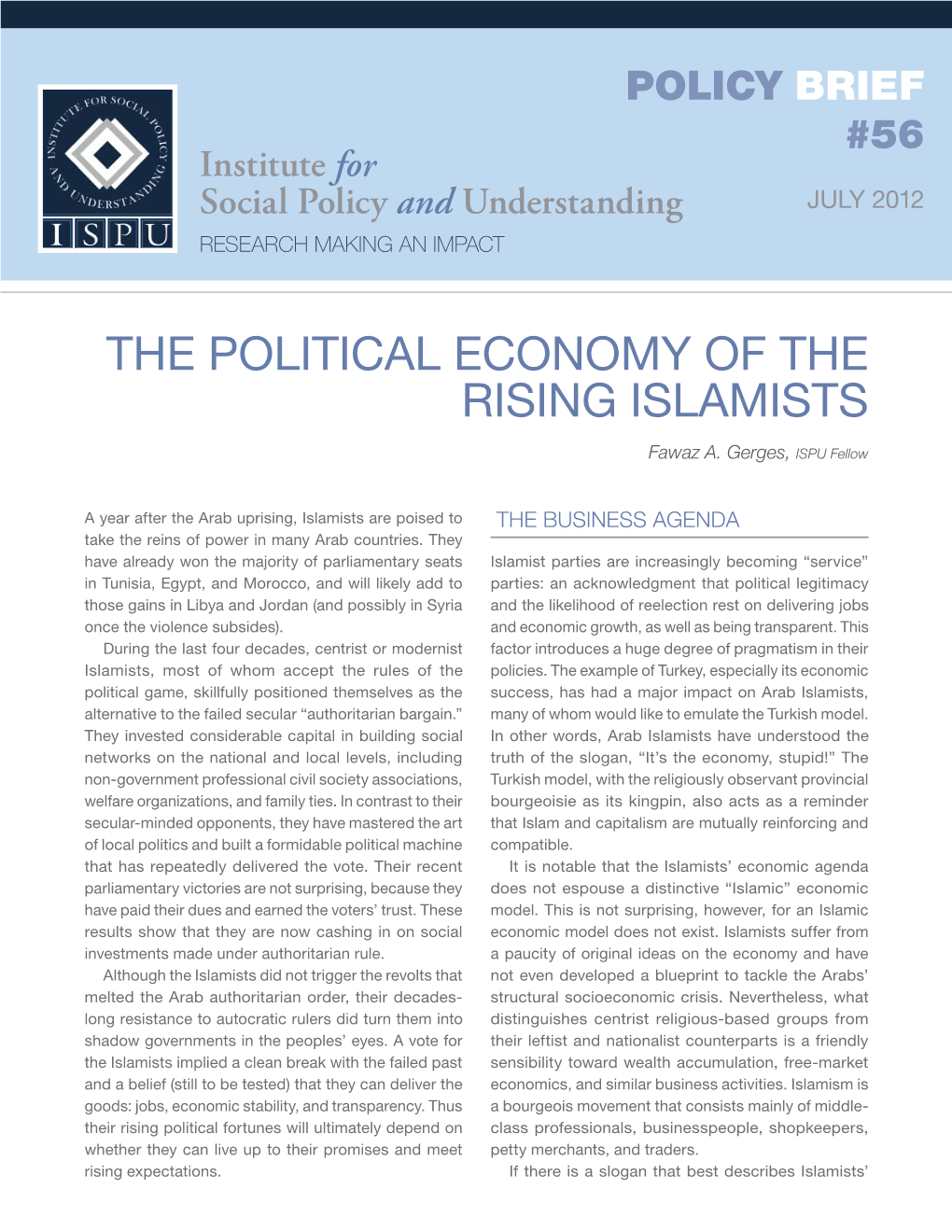 The Political Economy of the Rising Islamists
