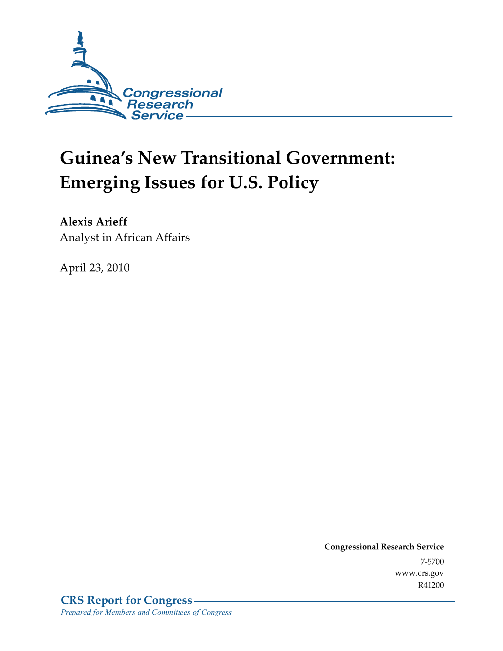 Guinea's New Transitional Government: Emerging Issues For