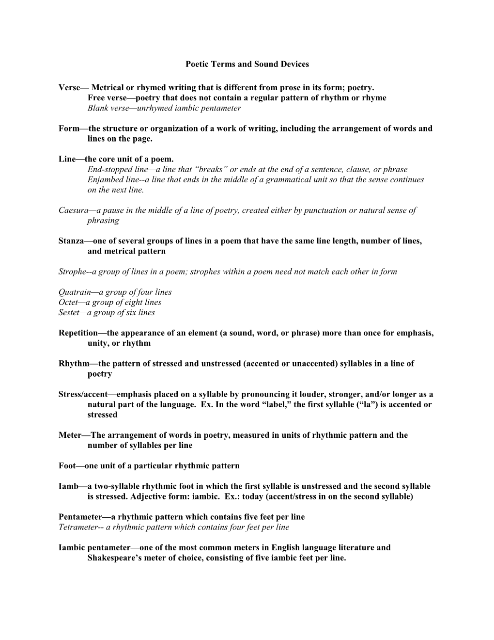 Poetic Terms and Sound Devices