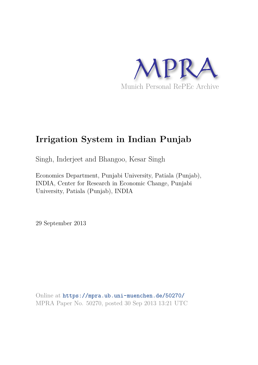 Irrigation System in Indian Punjab