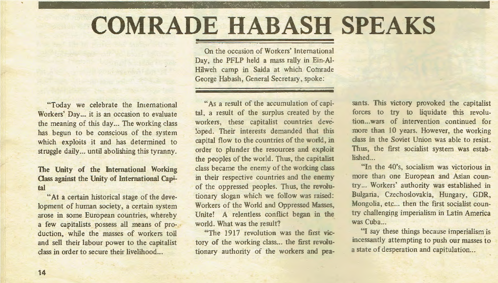 Comrade Habash Speaks on International Workers'