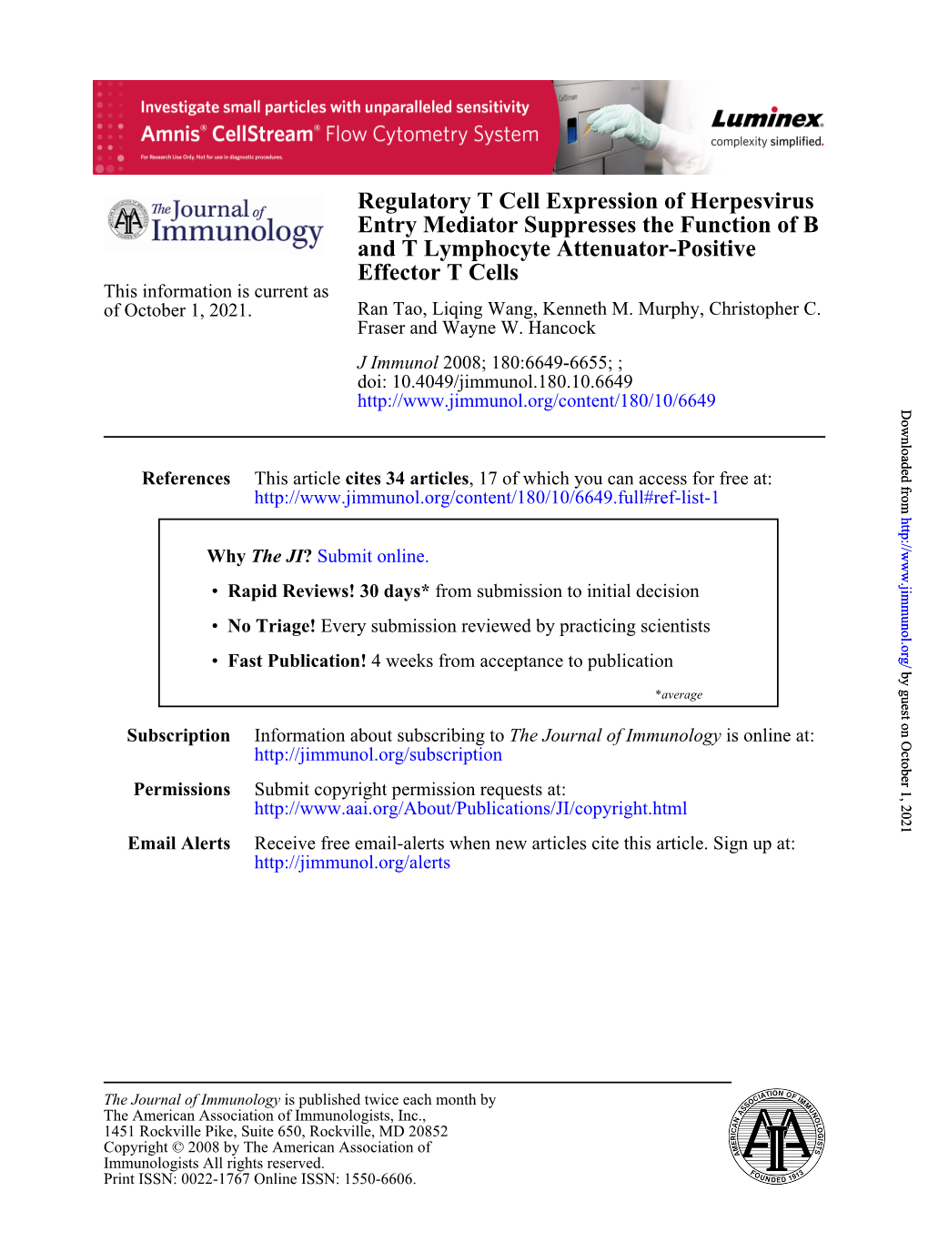 Effector T Cells and T Lymphocyte Attenuator-Positive Entry Mediator