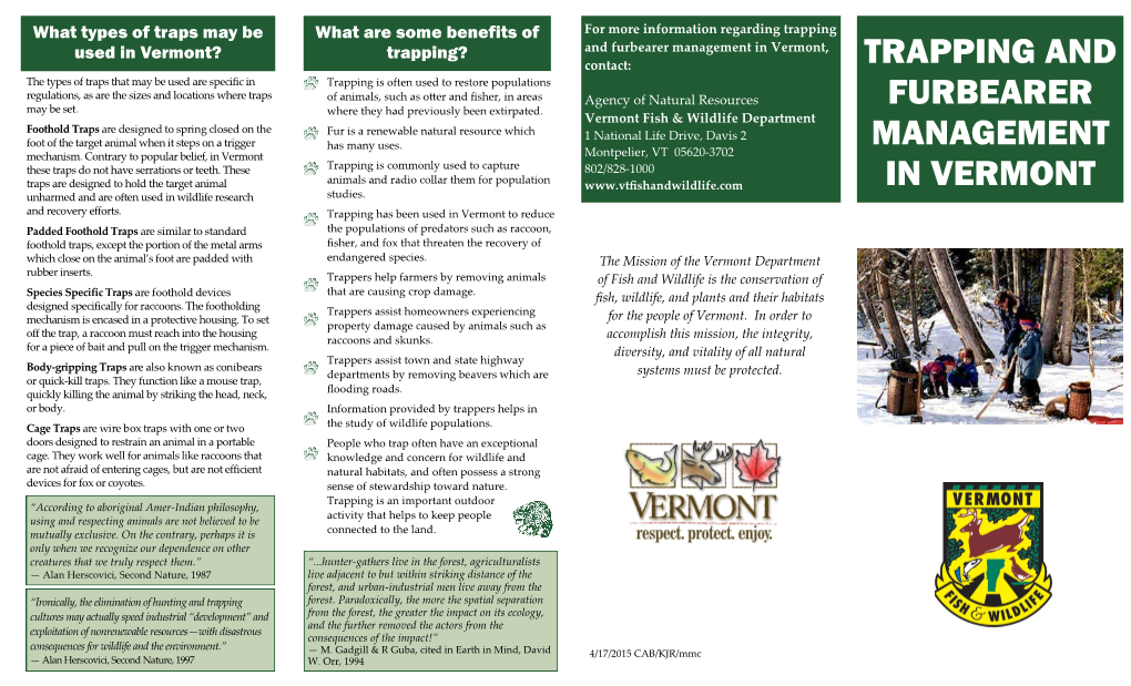 Trapping and Furbearer Management in Vermont Factsheet