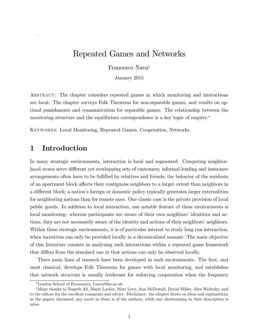Repeated Games and Networks