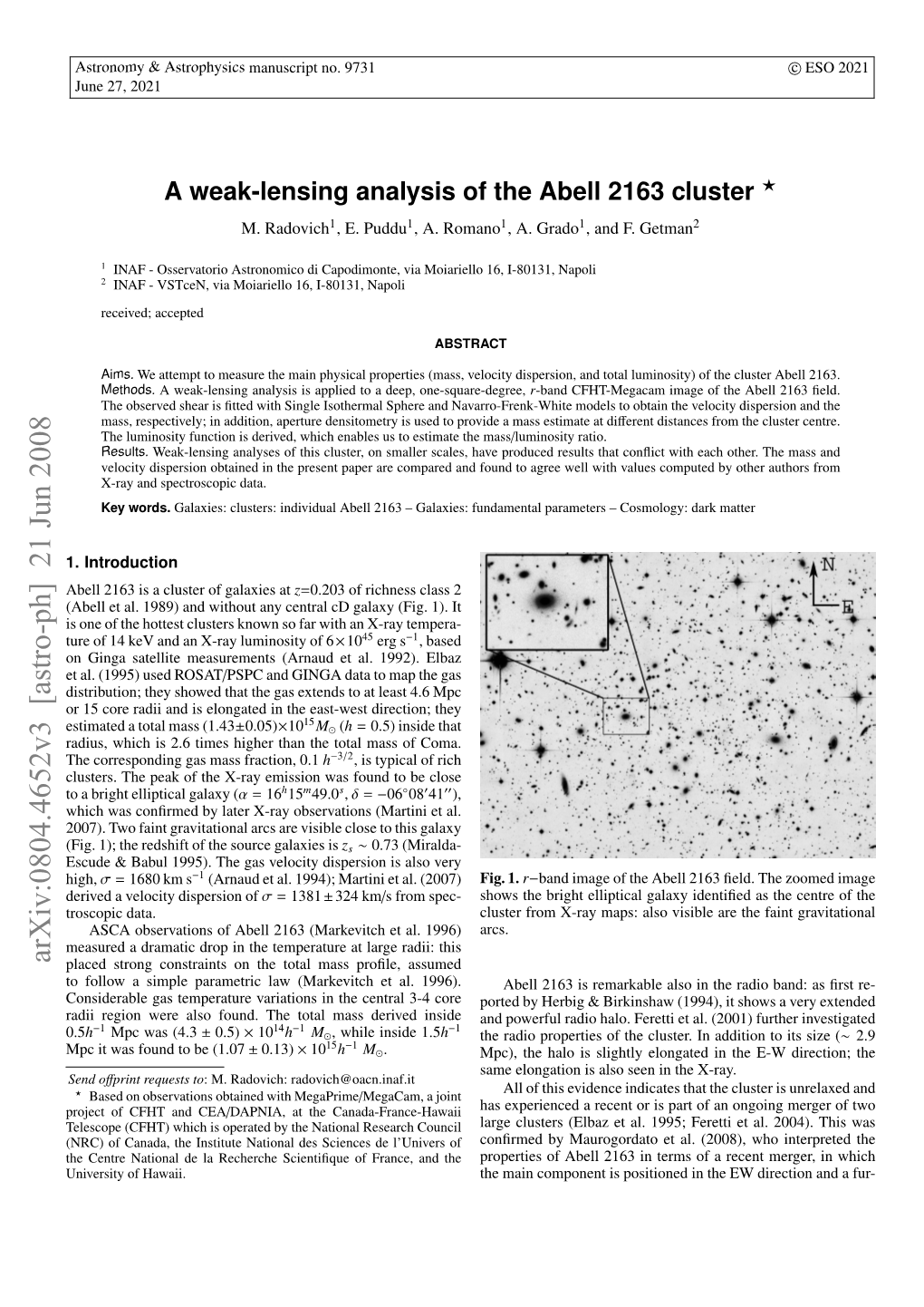 A Weak-Lensing Analysis of the Abell 2163 Cluster ? M