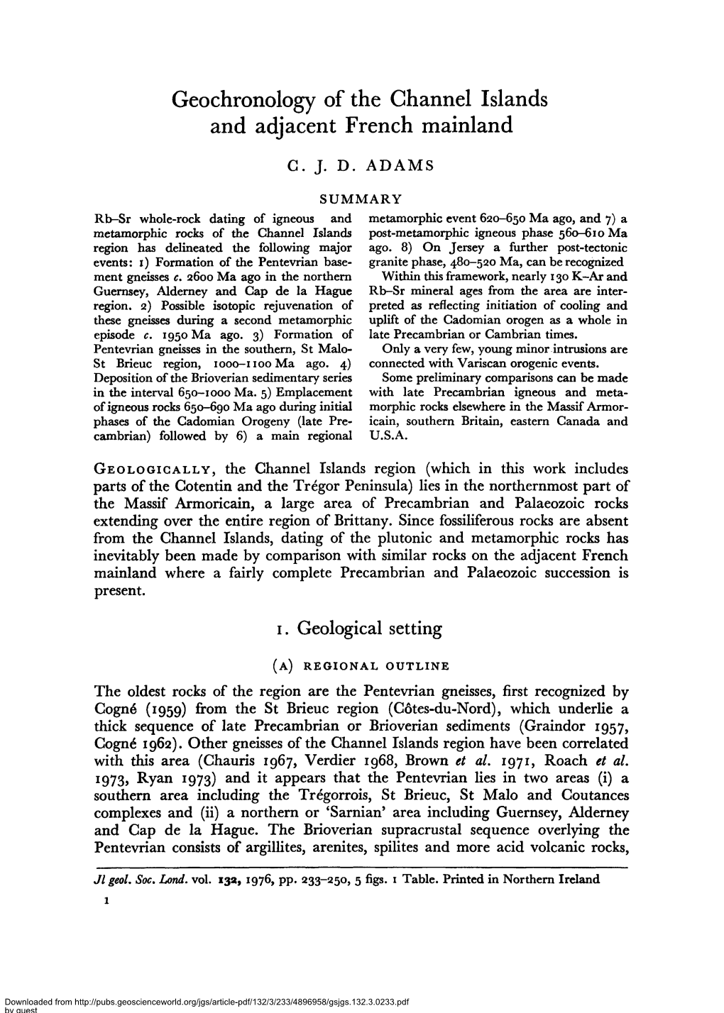 Geochronology of the Channel Islands and Adjacent French Mainland