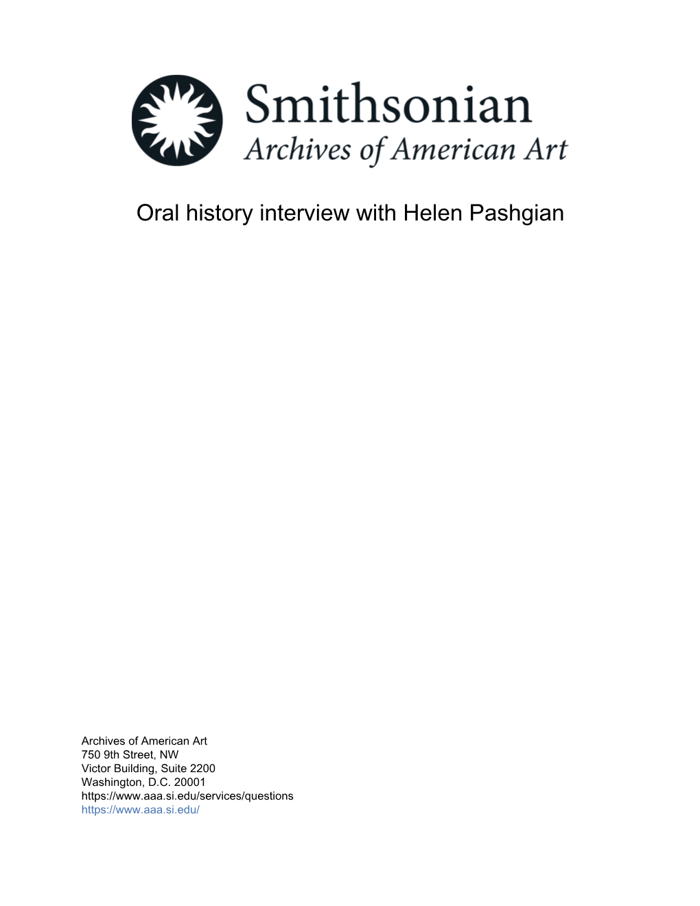 Oral History Interview with Helen Pashgian