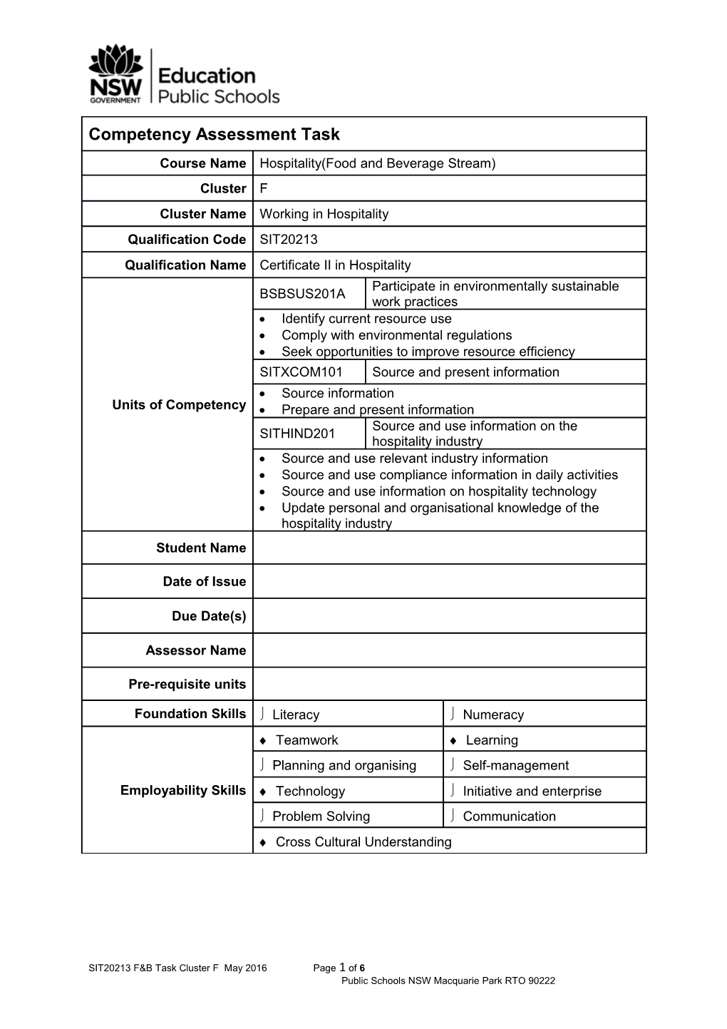 Observation Checklist