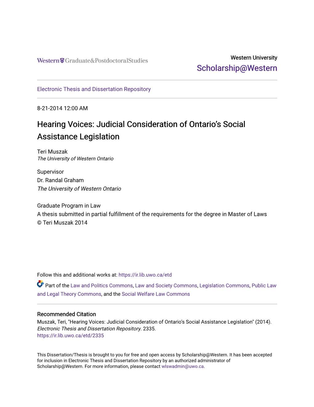 Judicial Consideration of Ontario's Social