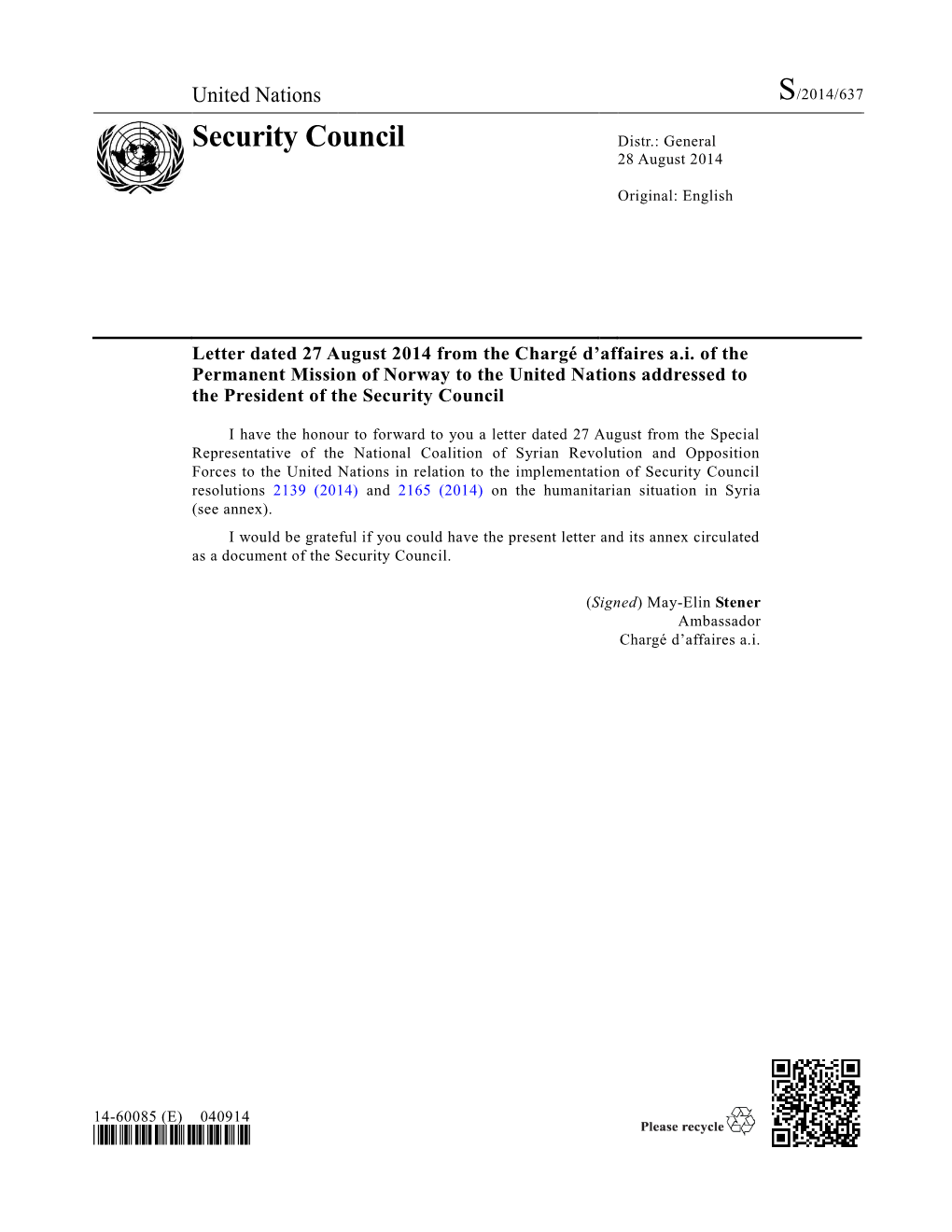 Security Council Distr.: General 28 August 2014