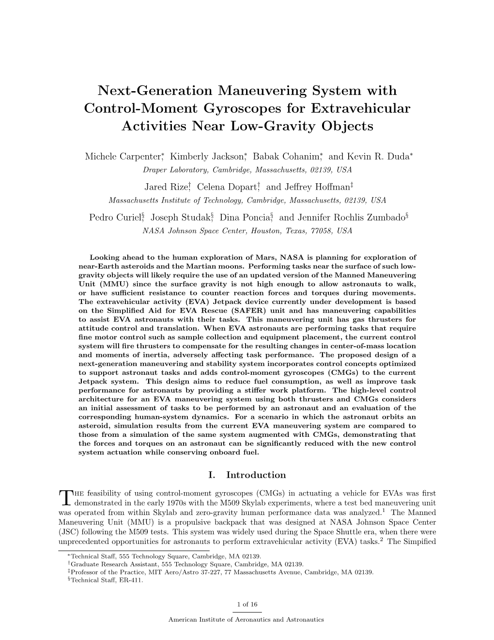 Next-Generation Maneuvering System with Control-Moment Gyroscopes for Extravehicular Activities Near Low-Gravity Objects