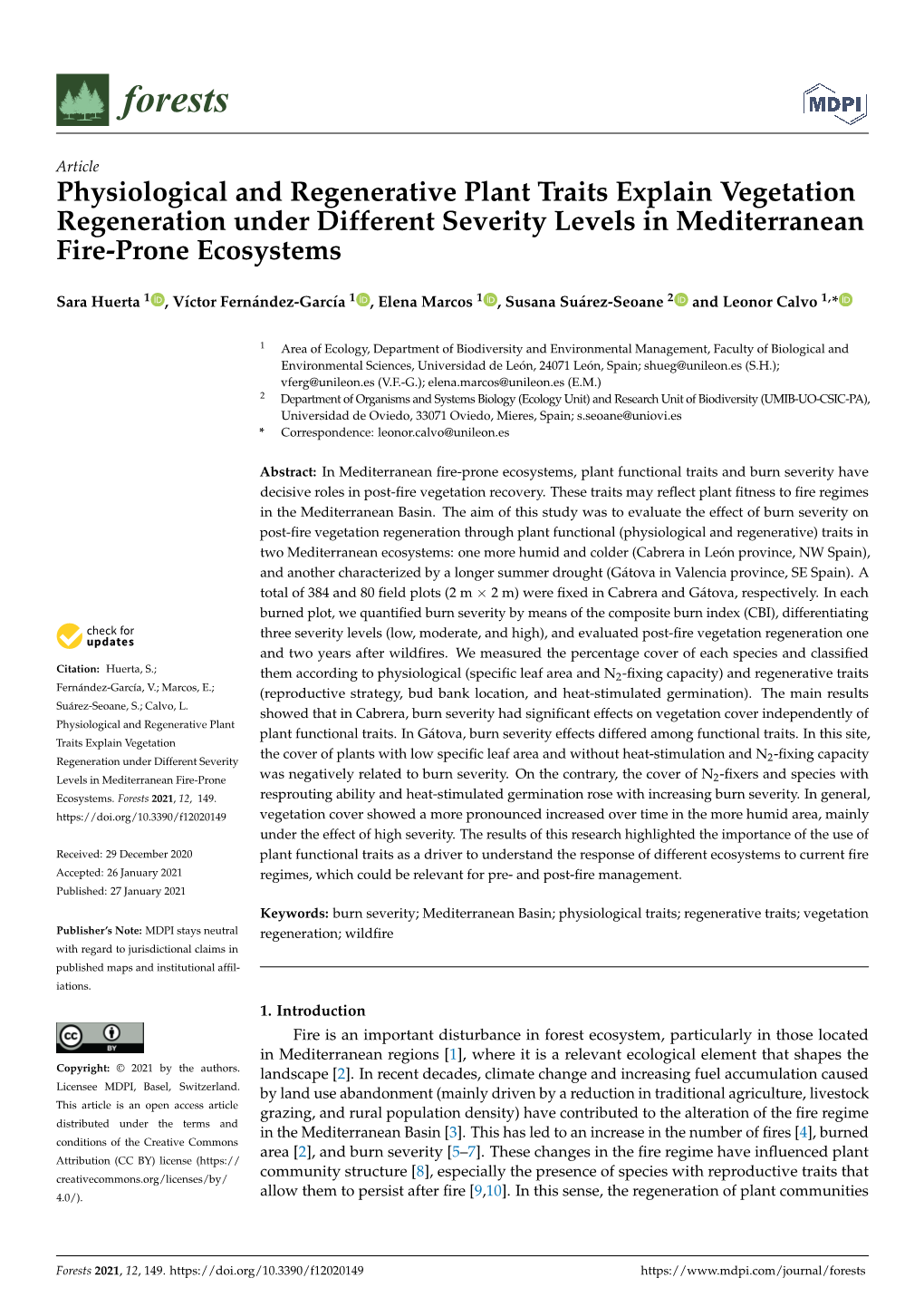 Physiological and Regenerative Plant Traits Explain Vegetation Regeneration Under Different Severity Levels in Mediterranean Fire-Prone Ecosystems