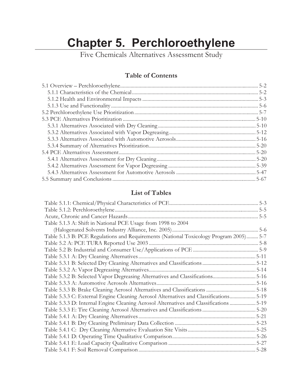 Table of Contents 5.1 Overview – Perchloroethylene