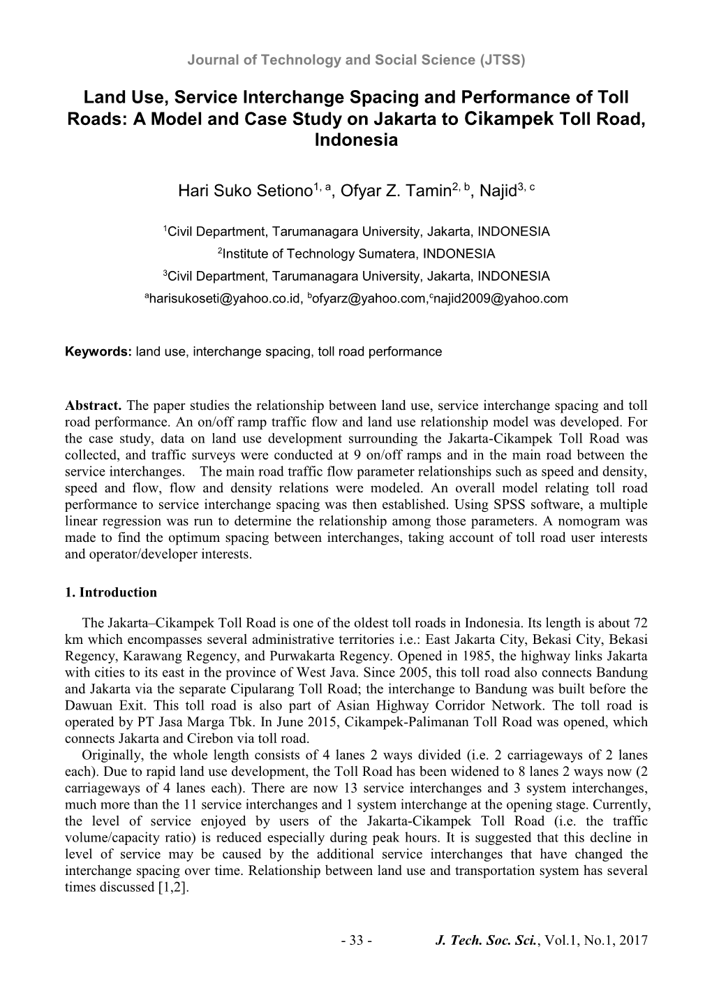 A Model and Case Study on Jakarta to Cikampek Toll Road, Indonesia