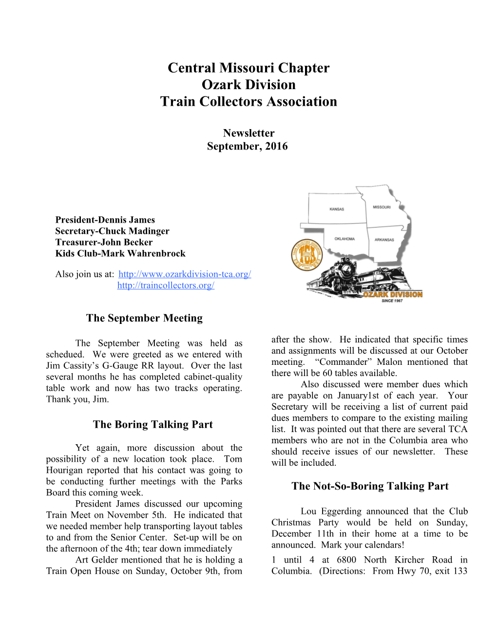 Central Missouri Chapter TCA Newsletter