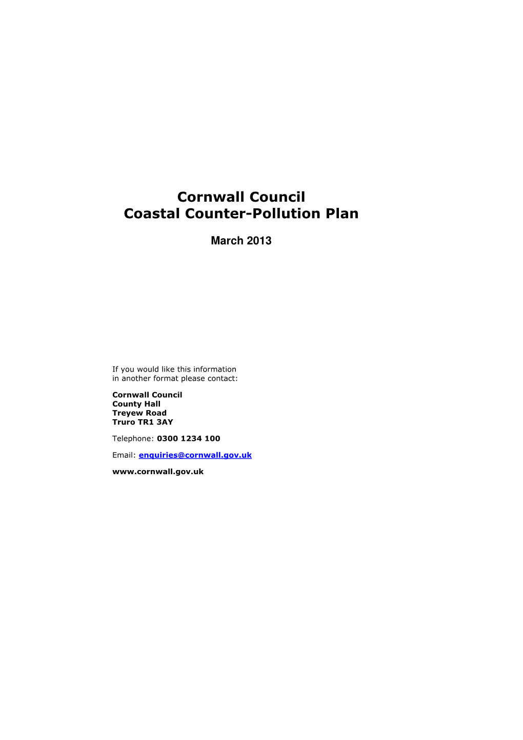 Cornwall Council Coastal Counter Pollution Plan