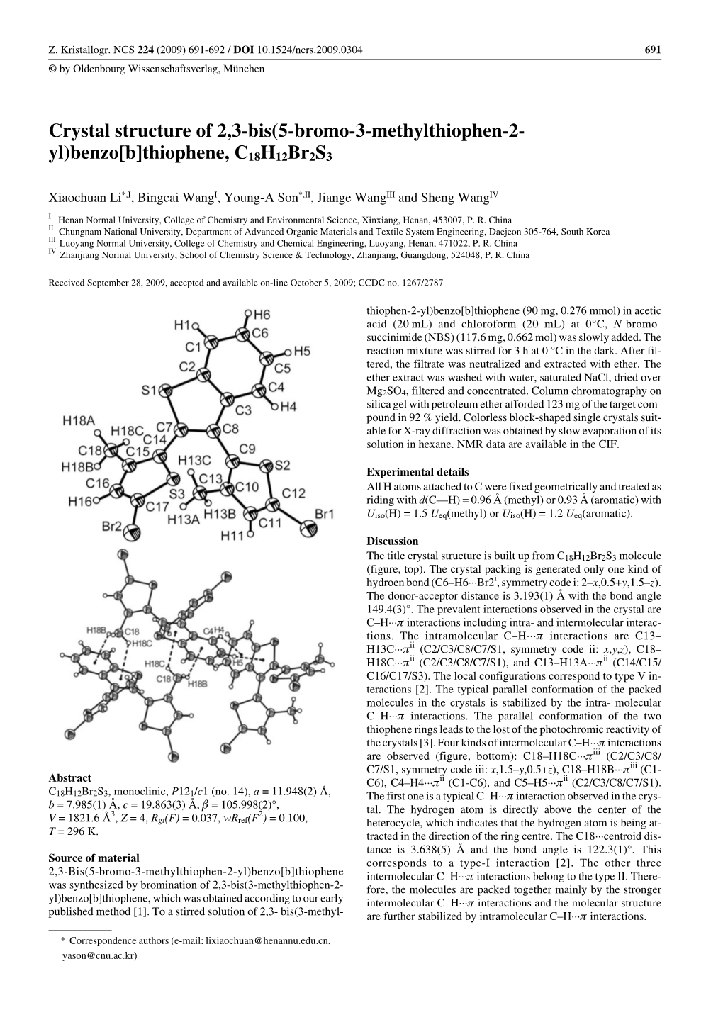 Crystal Structure of 2,3-Bis(5-Bromo-3-Methylthiophen