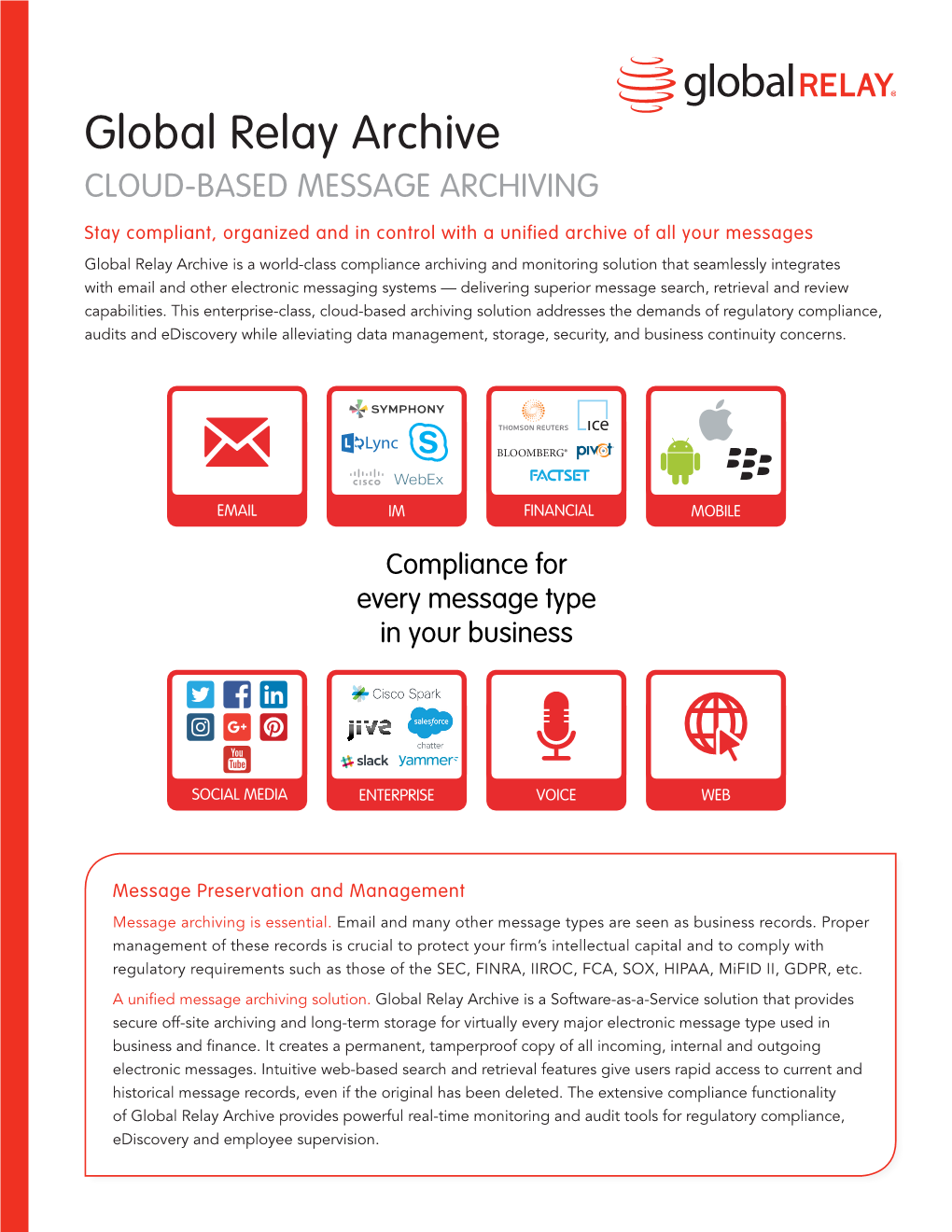 Global Relay Archive CLOUD-BASED MESSAGE ARCHIVING