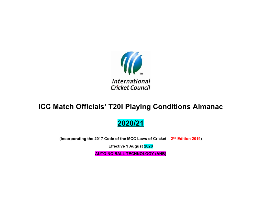 ICC Match Officials' T20I Playing Conditions Almanac 2020/21