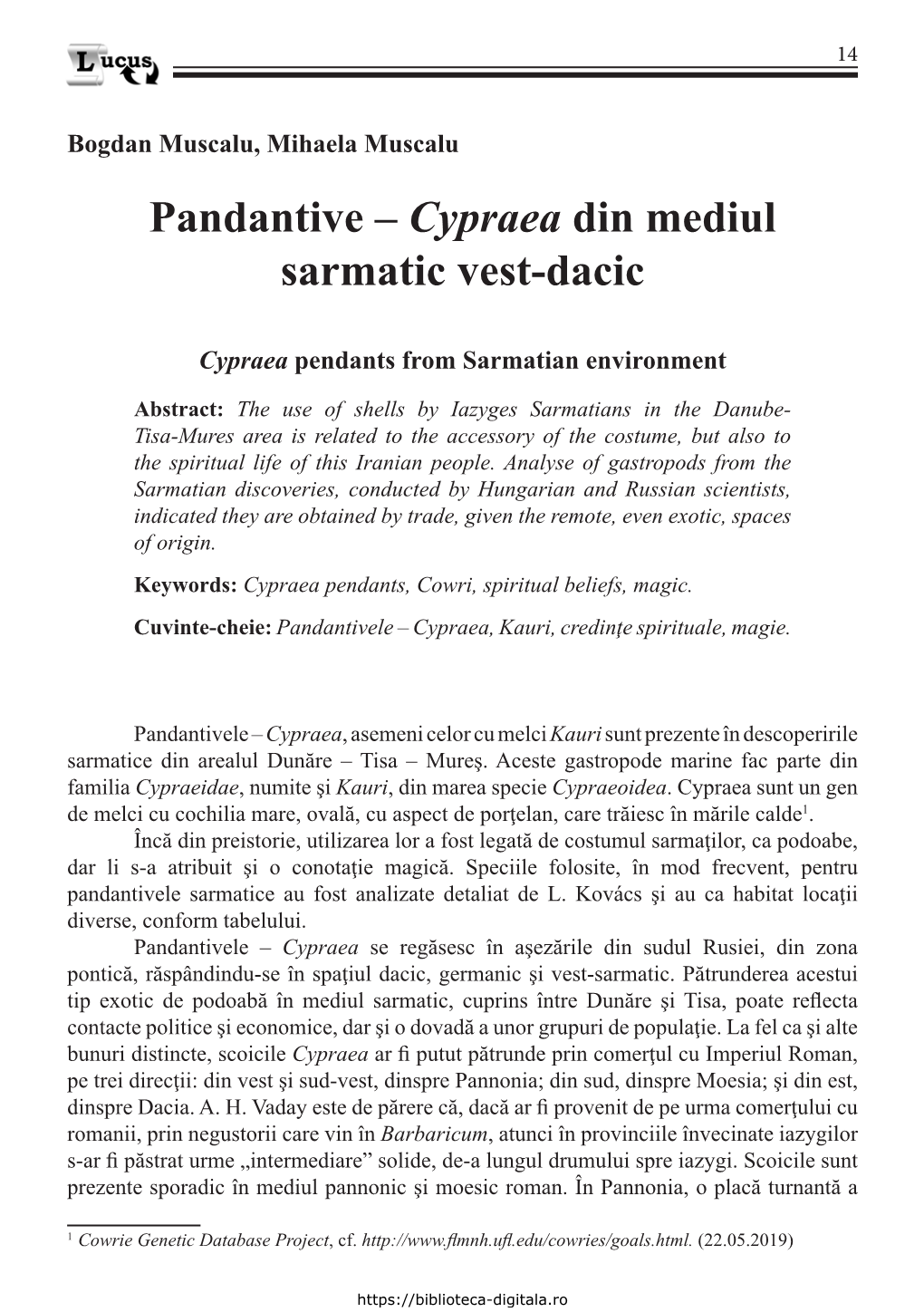 Pandantive – Cypraea Din Mediul Sarmatic Vest-Dacic